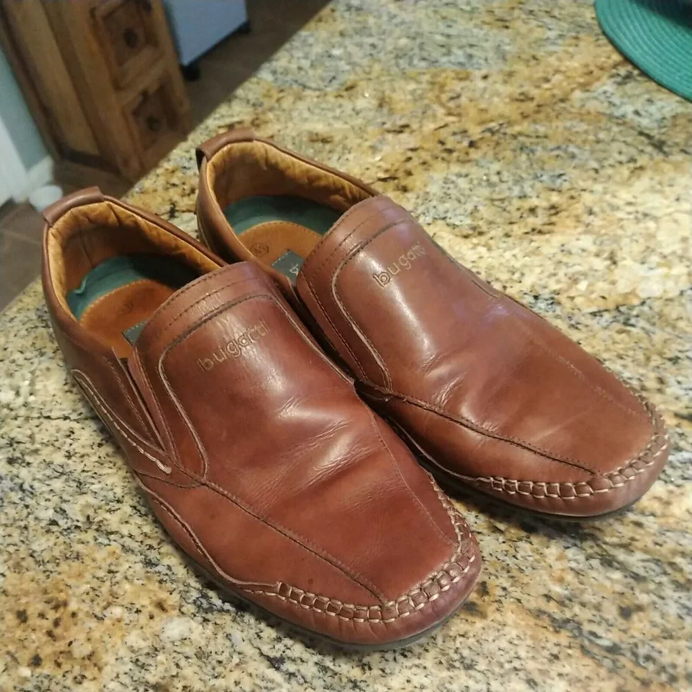 Bugatti Mens Dress Shoes Size US 8 EU 41 Leather Brown Round Toe Slip On